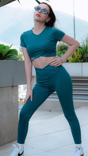 Sculpt Me -Crop Top-Teal Blue