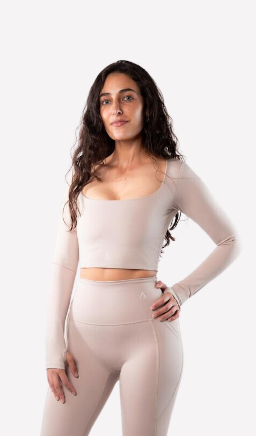 Flow Crop Top de manga larga-Beige