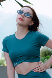 Sculpt Me -Crop Top-Teal Blue