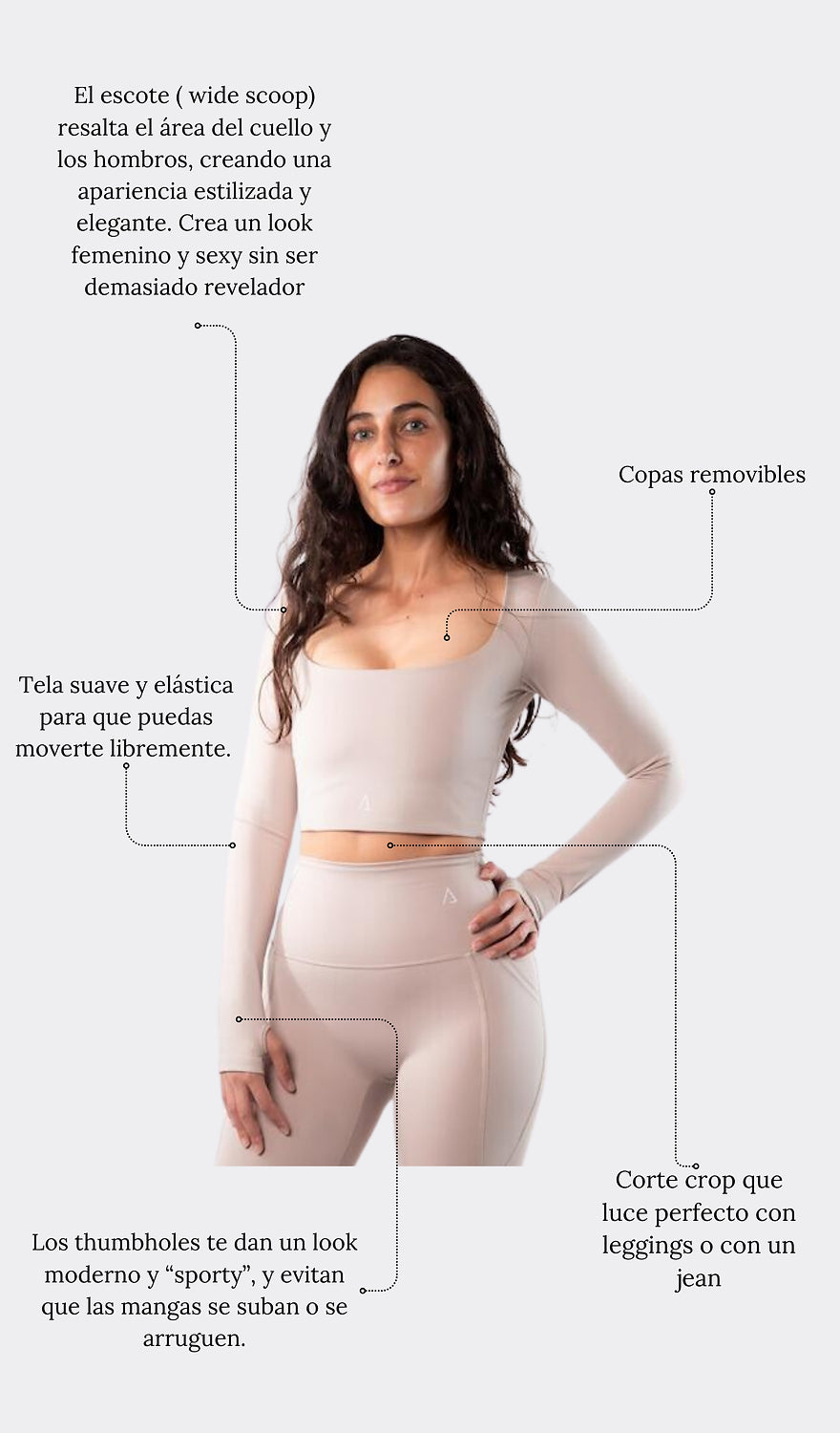 Flow Crop Top de manga larga-Beige