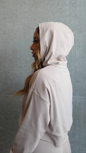 Crop Hoodie-Beige