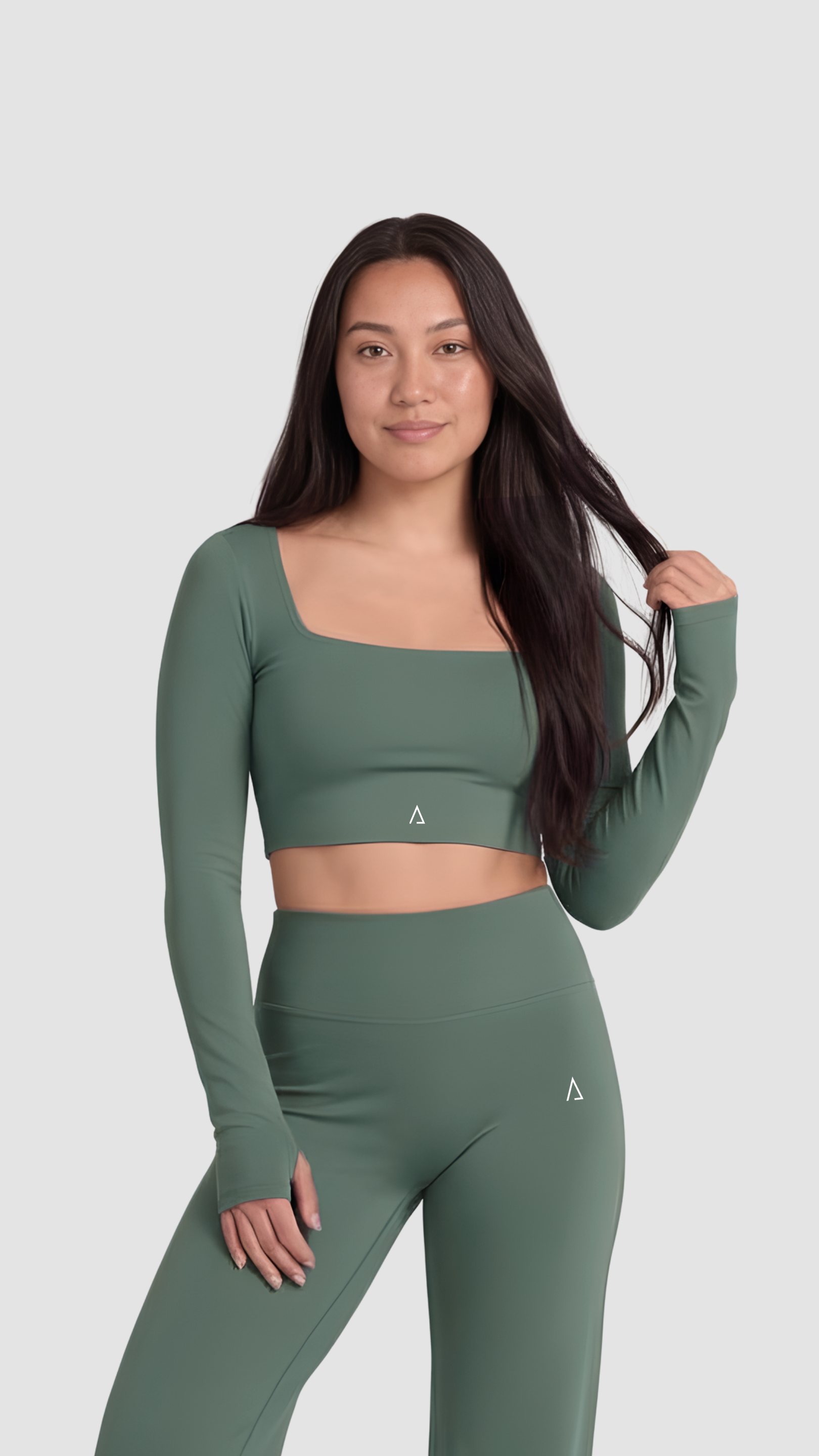 Dynamic Crop Top de manga larga- Botanical Green