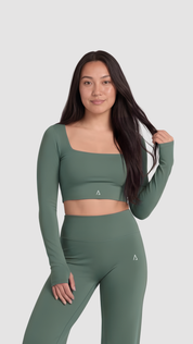 Dynamic Crop Top de manga larga- Botanical Green