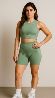 Pocket Shorts de cintura alta-Pastel Green