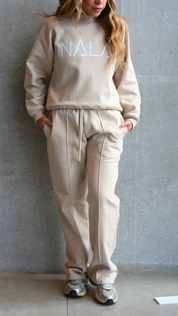 Wide-Leg Sweat Pants (basta ancha)- Beige