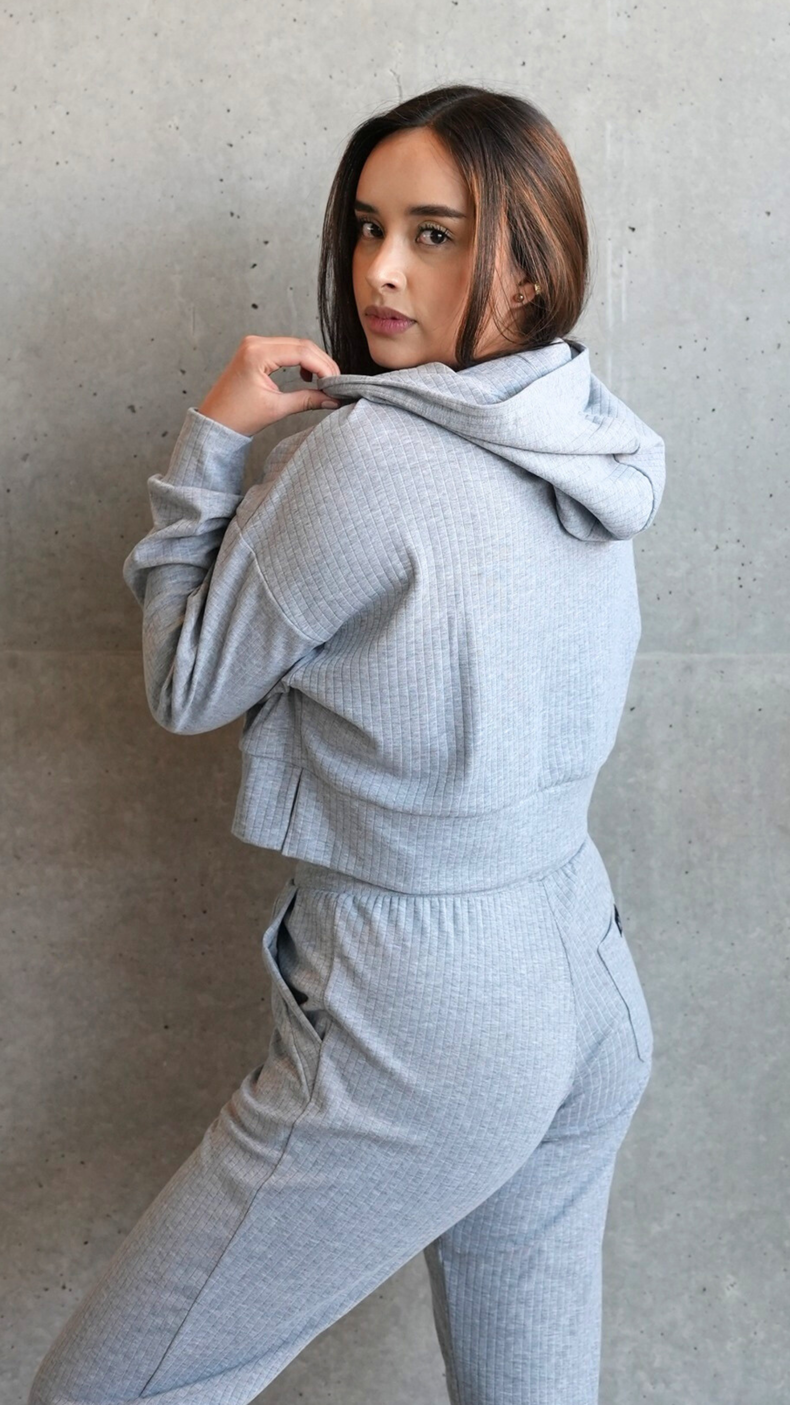 Crop Hoodie-Light Grey