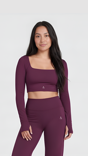 Dynamic Crop Top de manga larga- Wine