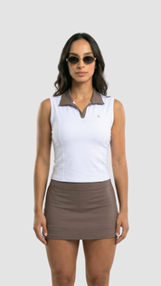 Soft Polo Vest — Contrast Collar (Deep Taupe)