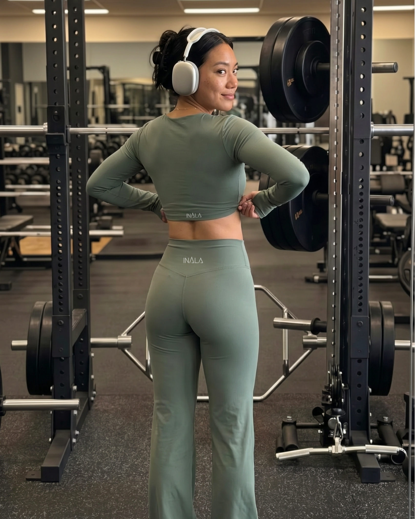 Dynamic Crop Top de manga larga- Botanical Green