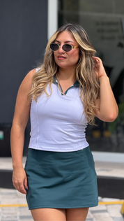 Soft Polo Vest — Contrast Collar (Midnight Green)