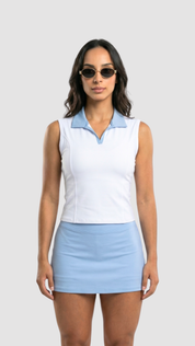 Soft Polo Vest — Contrast Collar (Baby Blue)