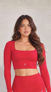 Dynamic Long Sleeve Crop Top - Bright Scarlet