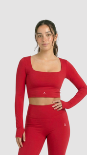 Dynamic Crop Top de manga larga- Bright Scarlet