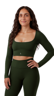 Flow Crop Top de manga larga- Dark Green